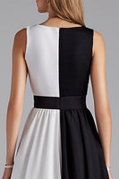 Load image into Gallery viewer, Black and White Chiffon Patchwork A Line Midi Cocktail Dress