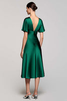 Load image into Gallery viewer, Black A Line V-Neck Midi Satin Work Dress with Ruffles