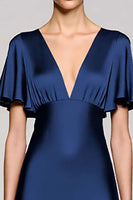 Load image into Gallery viewer, Black A Line V-Neck Midi Satin Work Dress with Ruffles