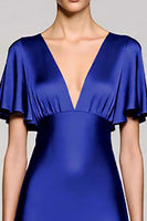 Load image into Gallery viewer, Black A Line V-Neck Midi Satin Work Dress with Ruffles