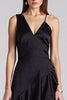 Load image into Gallery viewer, Black A Line Satin V-Neck Midi Work Dress with Ruffles