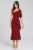Load image into Gallery viewer, Black One Shoulder Satin Midi Cocktail Dress with Ruffles