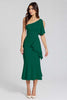 Load image into Gallery viewer, Black One Shoulder Satin Midi Cocktail Dress with Ruffles