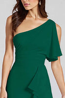 Load image into Gallery viewer, Ivory One Shoulder Satin Midi Cocktail Dress with Ruffles