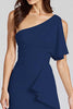 Load image into Gallery viewer, Black One Shoulder Satin Midi Cocktail Dress with Ruffles