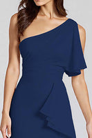 Load image into Gallery viewer, Ivory One Shoulder Satin Midi Cocktail Dress with Ruffles