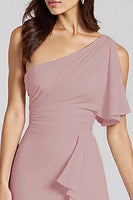 Load image into Gallery viewer, Ivory One Shoulder Satin Midi Cocktail Dress with Ruffles