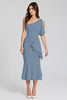 Load image into Gallery viewer, Ivory One Shoulder Satin Midi Cocktail Dress with Ruffles