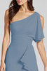 Load image into Gallery viewer, Ivory One Shoulder Satin Midi Cocktail Dress with Ruffles