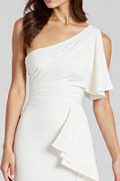 Load image into Gallery viewer, Ivory One Shoulder Satin Midi Cocktail Dress with Ruffles