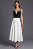 Load image into Gallery viewer, Black and White Satin Spaghetti Straps A Line Long Formal Dress