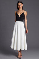 Load image into Gallery viewer, Black and White Satin Spaghetti Straps A Line Long Formal Dress