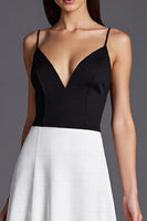 Load image into Gallery viewer, Black and White Satin Spaghetti Straps A Line Long Formal Dress