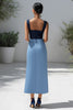 Load image into Gallery viewer, Blue Satin Sheath Patchwork Long Formal Dress with Slit