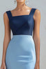 Load image into Gallery viewer, Blue Satin Sheath Patchwork Long Formal Dress with Slit