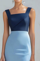 Load image into Gallery viewer, Blue Satin Sheath Patchwork Long Formal Dress with Slit