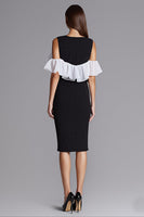Load image into Gallery viewer, Black and White Bodycon Satin Midi Cocktail Dress with Ruffles