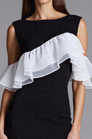 Load image into Gallery viewer, Black and White Bodycon Satin Midi Cocktail Dress with Ruffles