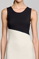 Load image into Gallery viewer, Black and White Ruffled Scoop Midi Satin Cocktail Dress