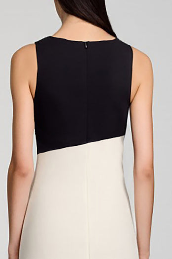 Black and White Ruffled Scoop Midi Satin Cocktail Dress