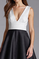 Load image into Gallery viewer, Black and White Satin V-Neck A Line Midi Cocktail Dress
