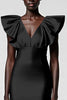 Load image into Gallery viewer, Black Satin Sheath V-Neck Midi Cocktail Dress with Ruffles