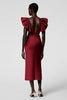 Load image into Gallery viewer, Black Satin Sheath V-Neck Midi Cocktail Dress with Ruffles