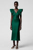 Load image into Gallery viewer, Black Satin Sheath V-Neck Midi Cocktail Dress with Ruffles