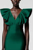 Load image into Gallery viewer, Black Satin Sheath V-Neck Midi Cocktail Dress with Ruffles