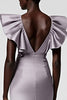 Load image into Gallery viewer, Black Satin Sheath V-Neck Midi Cocktail Dress with Ruffles