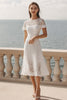Load image into Gallery viewer, Lace Ivory A Line Midi Rehearsal Dinner Dress with Sleeves