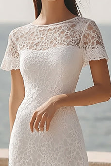 Lace Ivory A Line Midi Rehearsal Dinner Dress with Sleeves