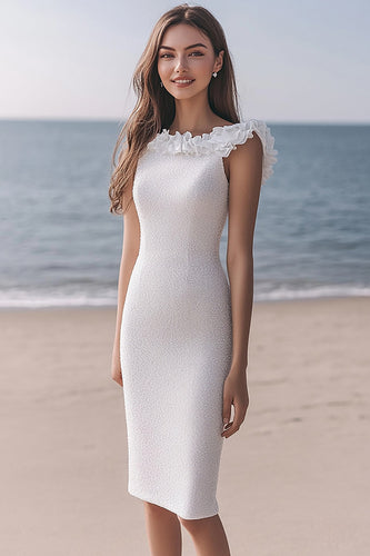 Sparkly Ivory Bodycon Ruffled Midi Sequins Engagement Dress