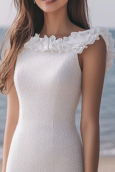 Sparkly Ivory Bodycon Ruffled Midi Sequins Engagement Dress