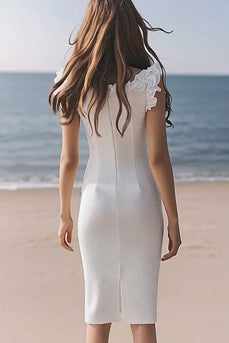 Sparkly Ivory Bodycon Ruffled Midi Sequins Engagement Dress