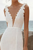 Load image into Gallery viewer, Lace Ivory Deep V-Neck High-Low Rehearsal Dinner Dress with Ruffles