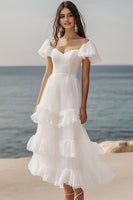 Load image into Gallery viewer, Ivory A Line Beach Maxi Ruffled Engagement Dress with Lace