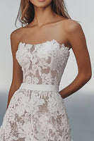 Load image into Gallery viewer, Lace Ivory A Line Maxi Strapless Wedding Reception Dress with Ruffles
