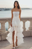 Load image into Gallery viewer, Ivory Strapless Tiered Organza High-Low Engagement Dress