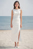 Load image into Gallery viewer, Ivory Sheath Satin Long Wedding Reception Dress with Slit