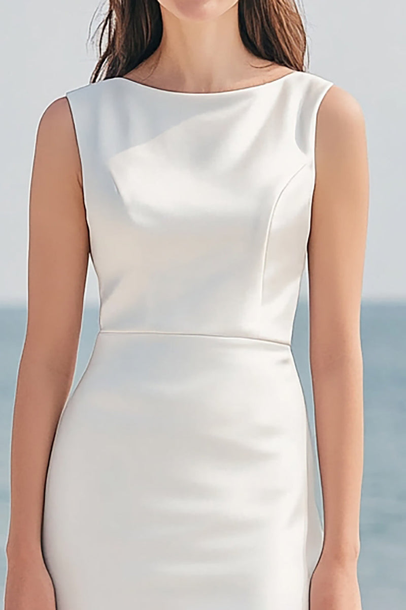 Load image into Gallery viewer, Ivory Sheath Satin Long Wedding Reception Dress with Slit