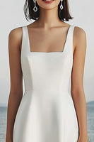 Load image into Gallery viewer, Ivory Satin A Line Square Neck Maxi Rehearsal Dinner Dress