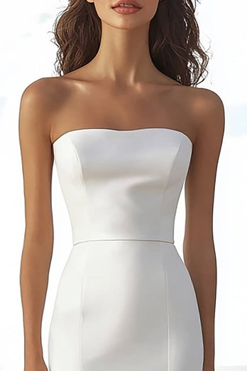 Ivory Strapless Mermaid High-Low Wedding Reception Dress with Ruffles