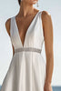 Load image into Gallery viewer, Ivory V-Neck Satin RMaxi ehearsal Dinner Dress with Beading
