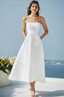 Load image into Gallery viewer, Simple Ivory A Line Spaghetti Straps Maxi Beach Engagement Dress
