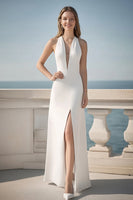 Load image into Gallery viewer, Ivory Satin Maxi Sheath Wedding Reception Dress with Slit