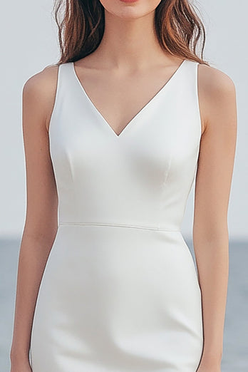 Ivory Satin Sheath Maxi Wedding Reception Dress with Slit