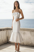 Load image into Gallery viewer, Ivory Satin Mermaid Long Wedding Reception Dress with Ruffles
