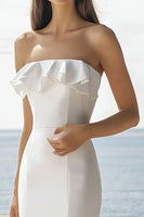Load image into Gallery viewer, Ivory Satin Mermaid Long Wedding Reception Dress with Ruffles