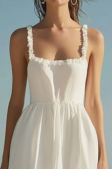 Ivory A Line Square Neck Maxi Engagement Dress with Ruffles